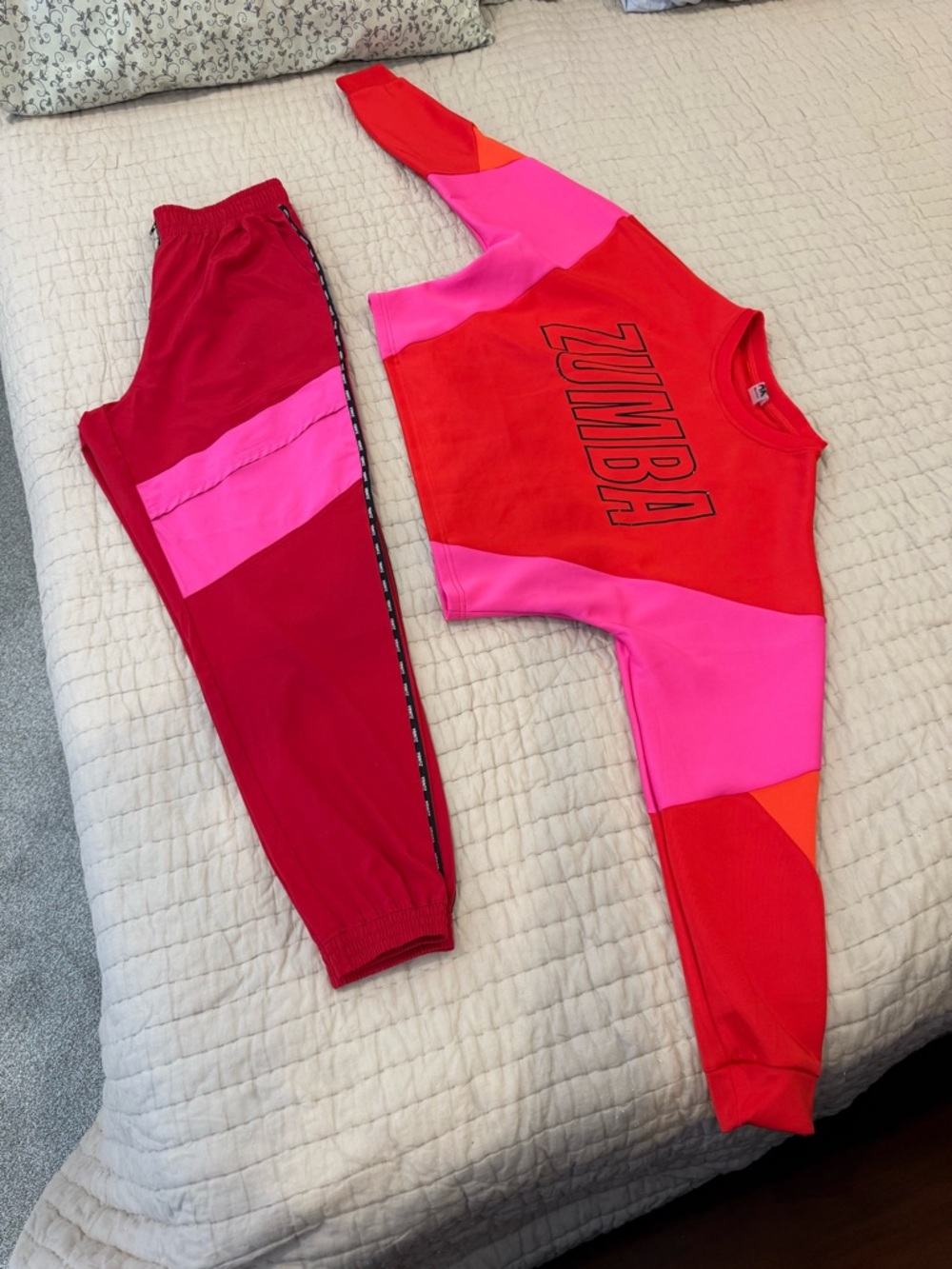 Zumba Fitness Red, Hot Pink & Orange Colorblock Jogger Set